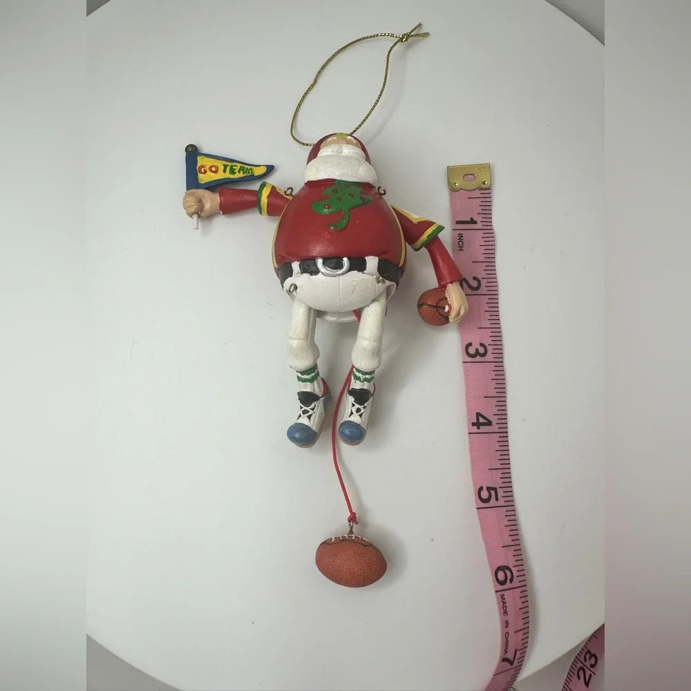 Sports Themed Santa Ornaments Set of 3 Baseball Basketball and Football Moveable